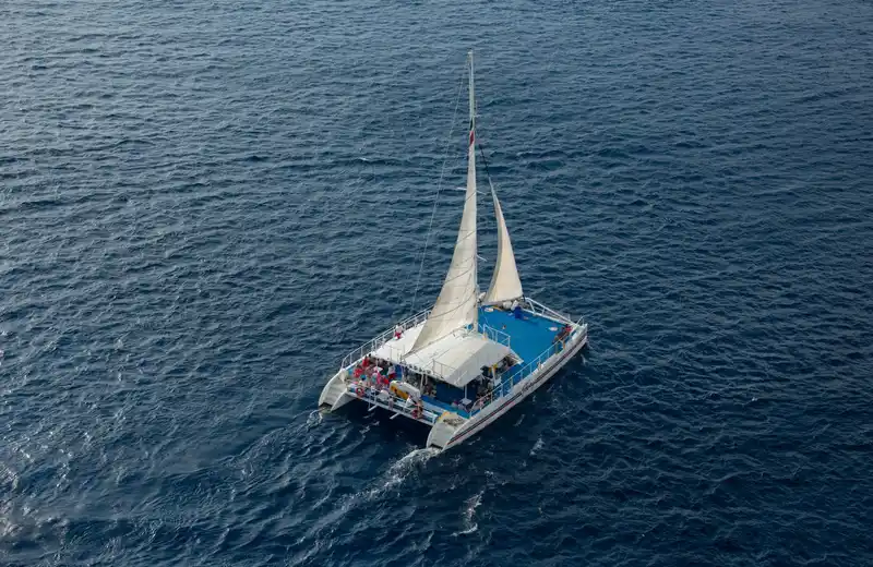 Катамаран с гостями в открытом море